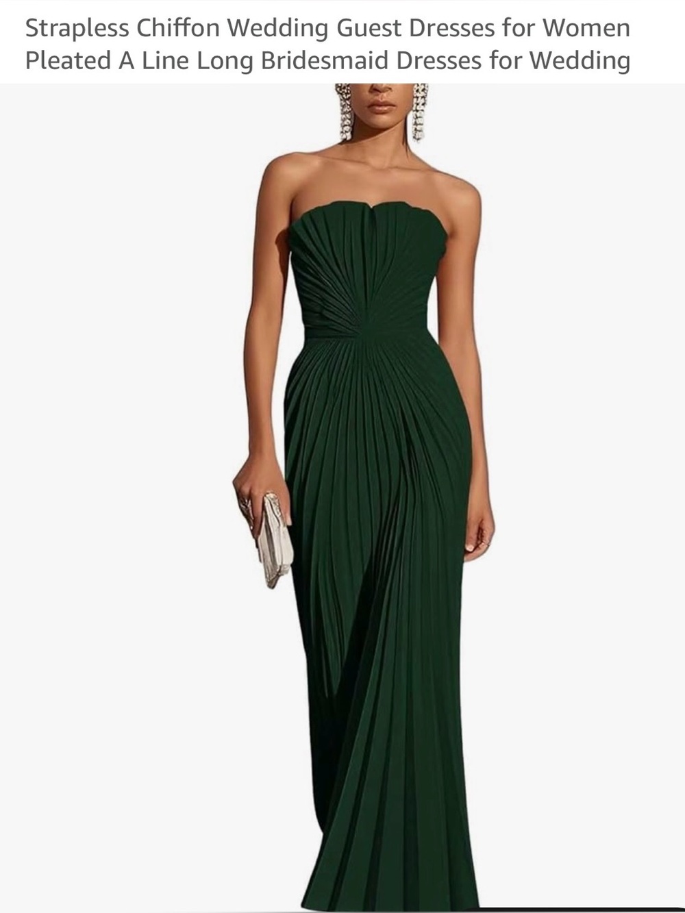 Strapless Pleated A-Line satin Dress - Emerald Green - stunning color